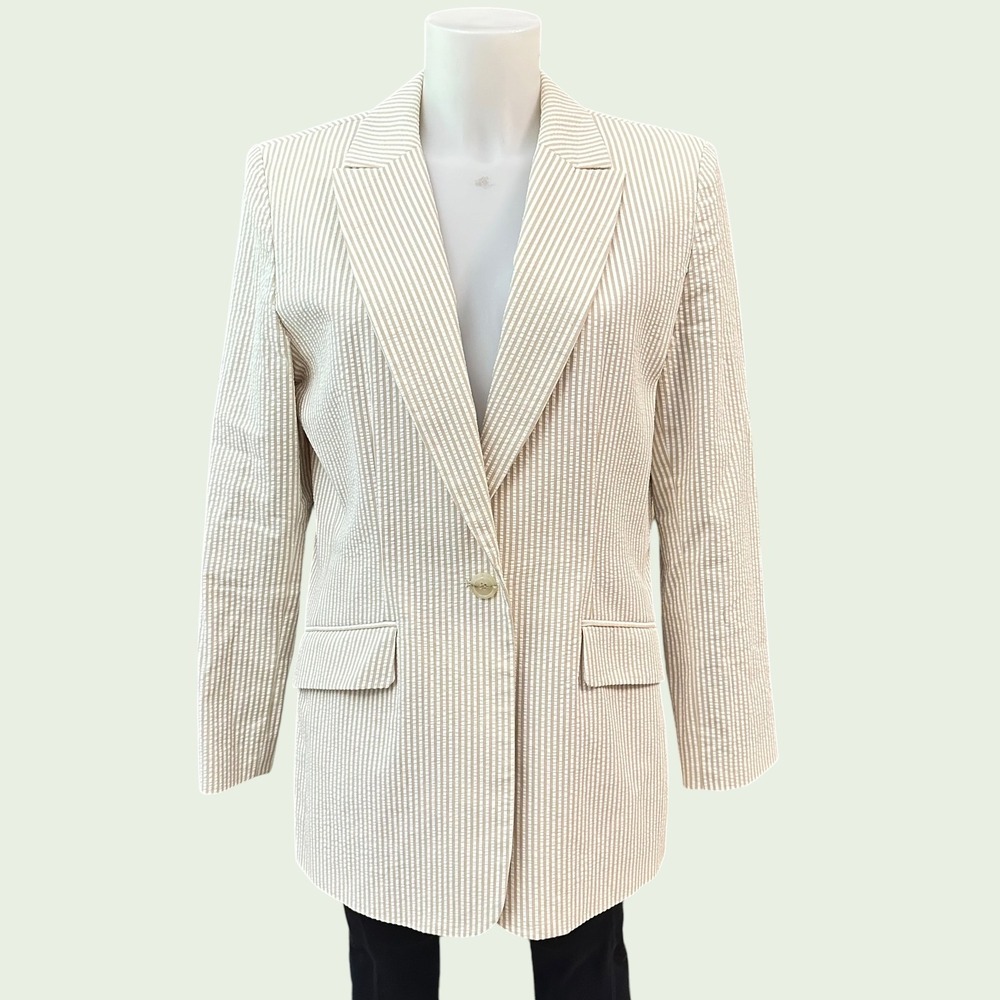 Bloomingdale's Brown Pinstriped Seersucker Combed Cotton Blazer sz 10- Vintage